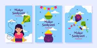 Vecteur gratuit collection de cartes de vœux pour le festival de makar sankranti