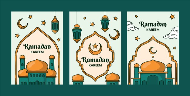 Collection de cartes de vœux de ramadan dessinées à la main