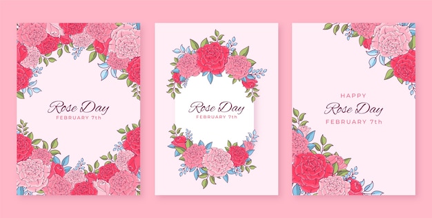 Collection De Cartes De Voeux Rose Jour Dessinés à La Main