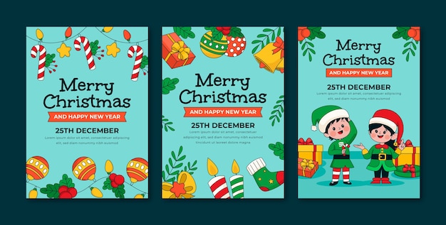 Vecteur gratuit collection de cartes de voeux de saison de noël dessinées à la main