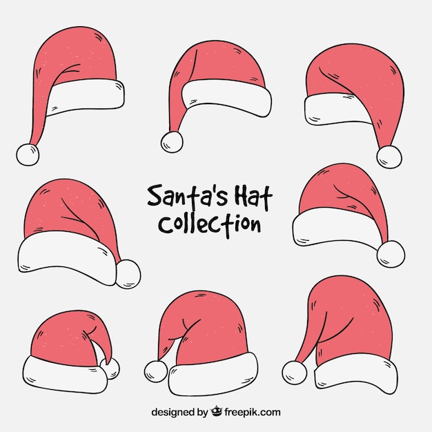 Vecteur gratuit collection de casquettes de père noël dessinés à la main