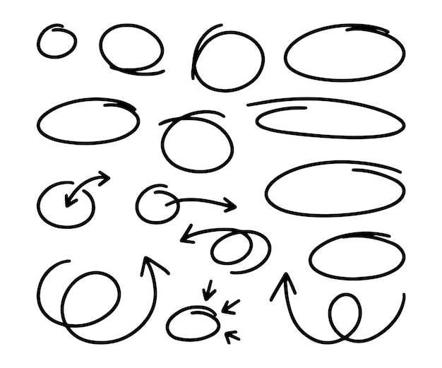 Collection de cercles et de flèches dessinés à la main