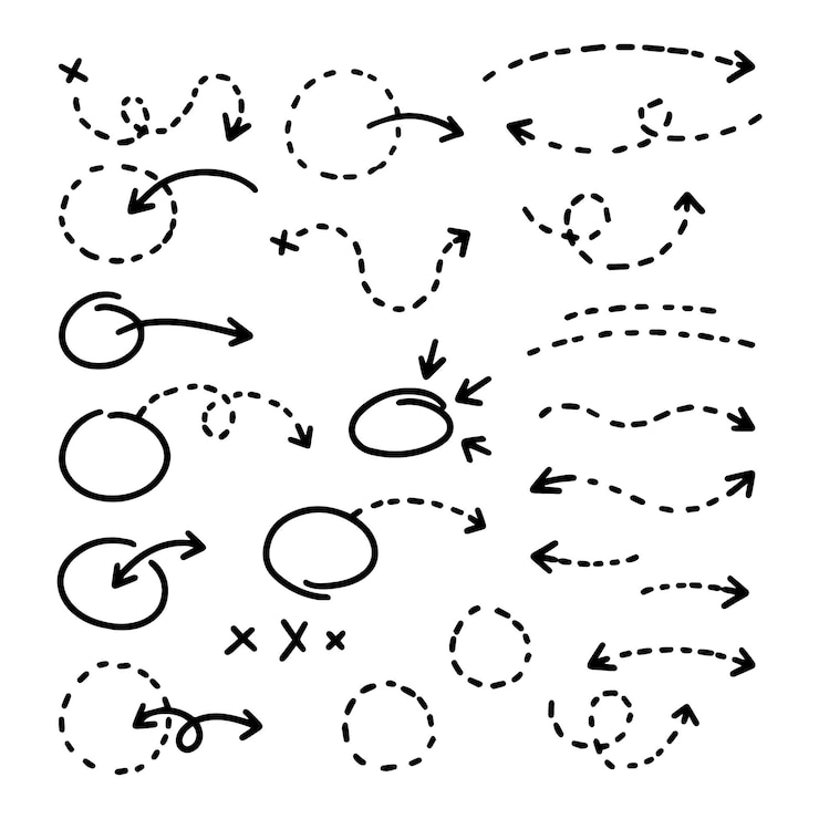 Vecteur gratuit collection de cercles et de flèches en pointillés dessinés à la main