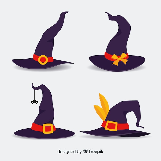 Vecteur gratuit collection de chapeau de sorcière d'halloween