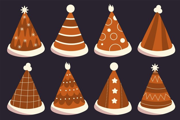 Collection de chapeaux de père Noël plats dessinés à la main