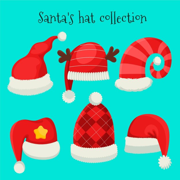 Collection de chapeaux de père Noël plats