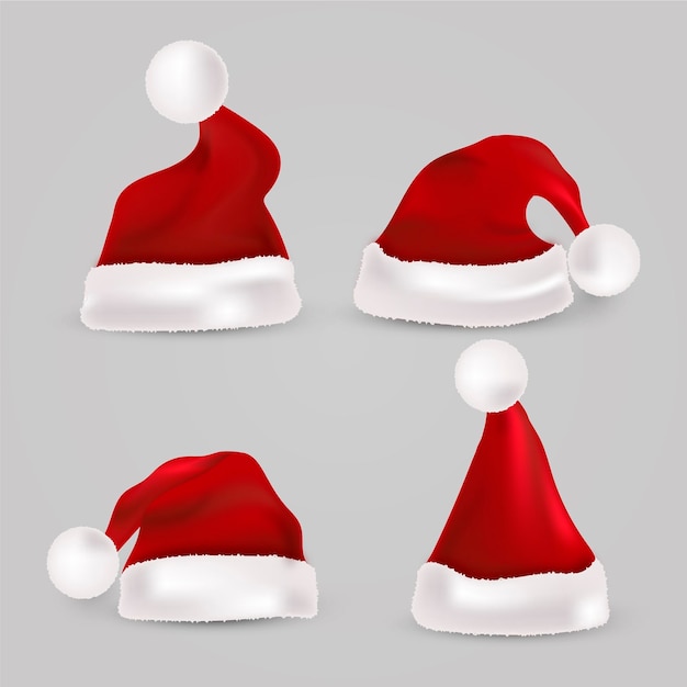 Vecteur gratuit collection de chapeaux de père noël réalistes