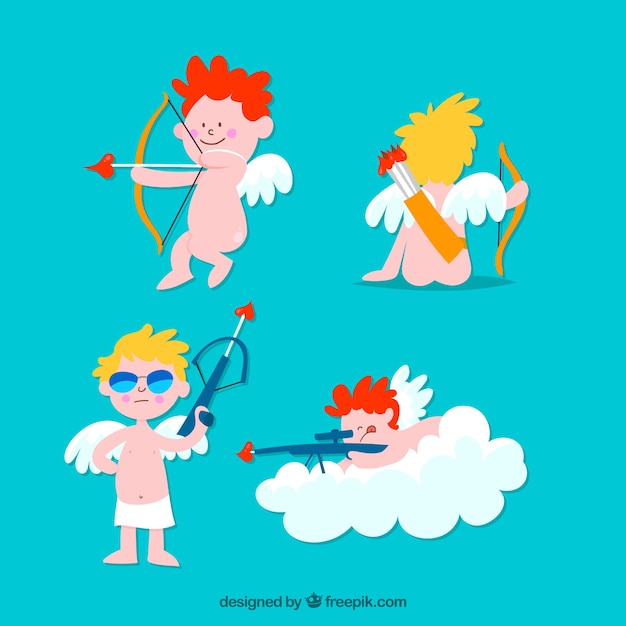 Collection de charactères Cupidon dessinés à la main