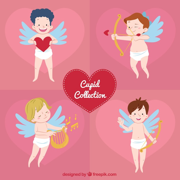 Collection De Charactères Cupidon Dessinés à La Main