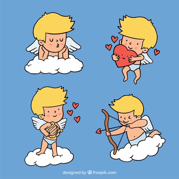 Collection De Charactères Cupidon Dessinés à La Main