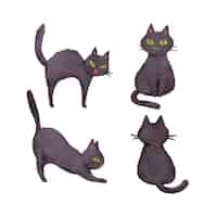 Vecteur gratuit collection de chats noirs halloween aquarelle