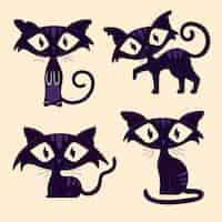 Vecteur gratuit collection de chats noirs halloween plats dessinés à la main