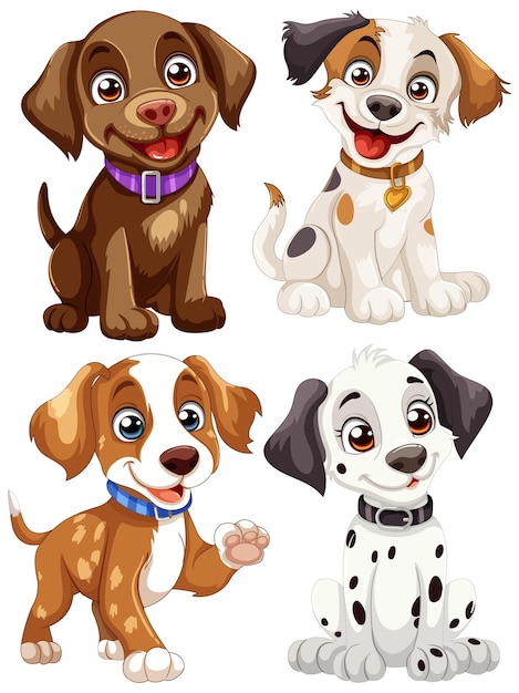 Vecteur gratuit la collection de chiens de dessins animés adorables