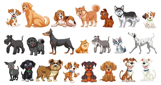 La collection de chiens de dessins animés adorables