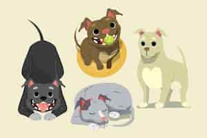 Vecteur gratuit collection de chiots pitbull de dessin animé