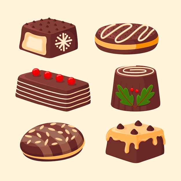 Vecteur gratuit collection de chocolats de noël plats