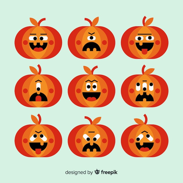 Vecteur gratuit collection de citrouille halloween amusante avec un design plat