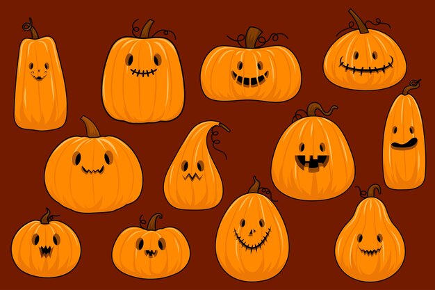 La collection de citrouille d'Halloween dans un style vectoriel plat. illustration pour le contenu, bannière, affiche, carte de voeux.