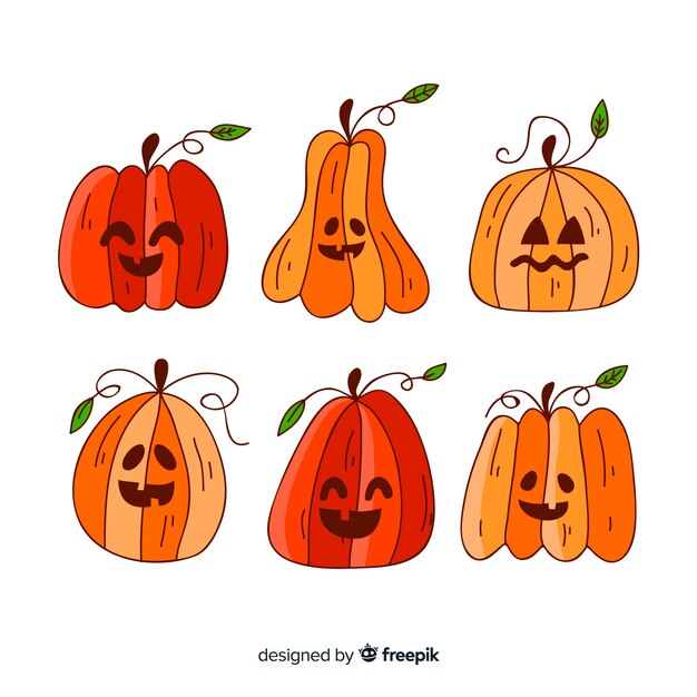 Collection de citrouille d'halloween dessinée à la main