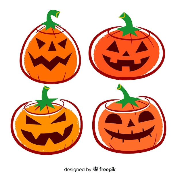 Vecteur gratuit collection de citrouille hallowen dessinés à la main mignonne