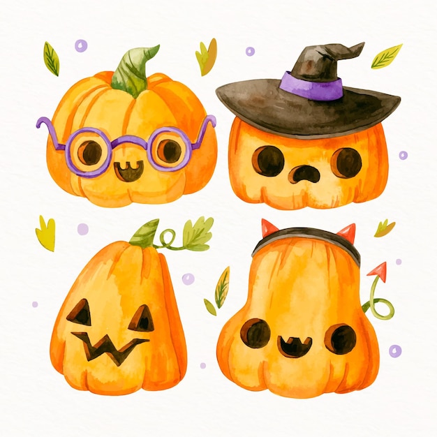 Collection De Citrouilles D'halloween Aquarelle