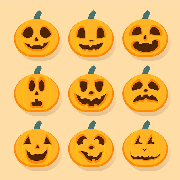 Vecteur gratuit collection de citrouilles d'halloween design plat