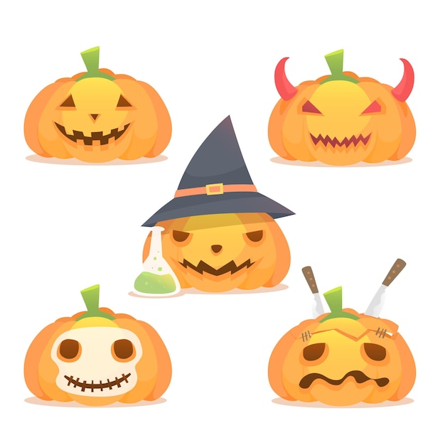 Vecteur gratuit collection de citrouilles d'halloween design plat