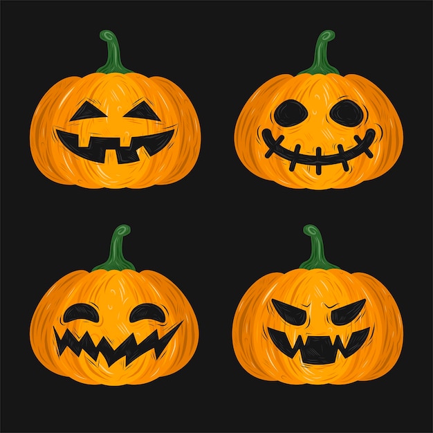 Vecteur gratuit collection de citrouilles d'halloween dessinées à la main