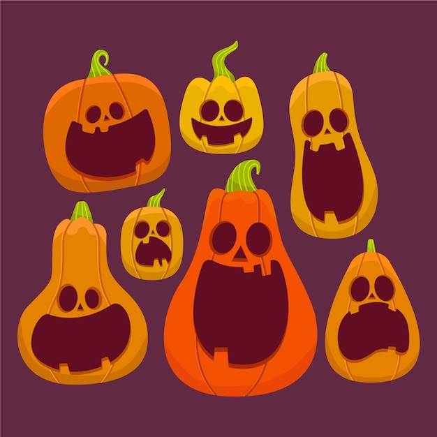 Vecteur gratuit collection de citrouilles d'halloween dessinés à la main