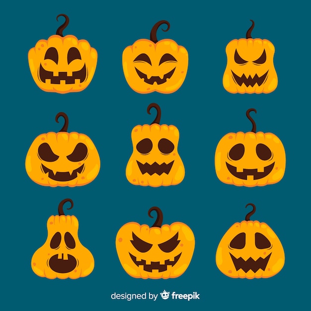 Collection De Citrouilles D'halloween Avec Différents Visages