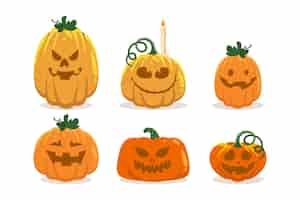 Vecteur gratuit collection de citrouilles d'halloween plates