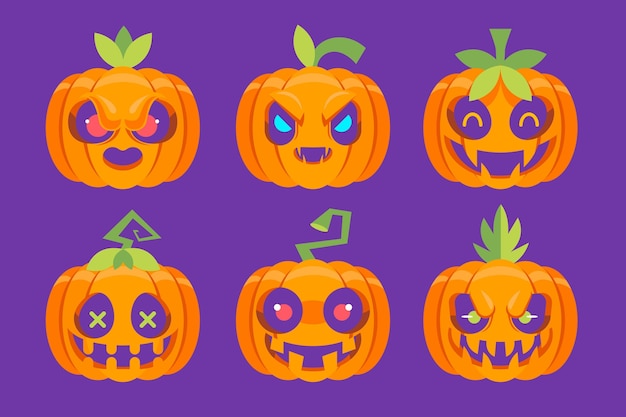 Vecteur gratuit collection de citrouilles d'halloween plates