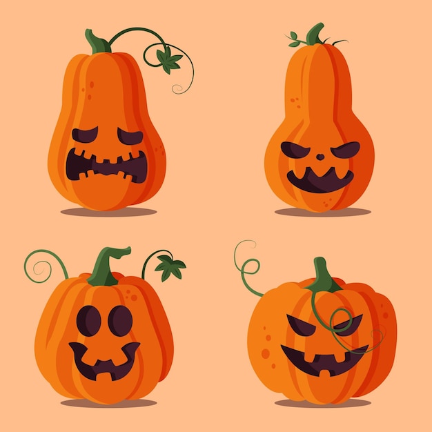 Vecteur gratuit collection de citrouilles d'halloween plates