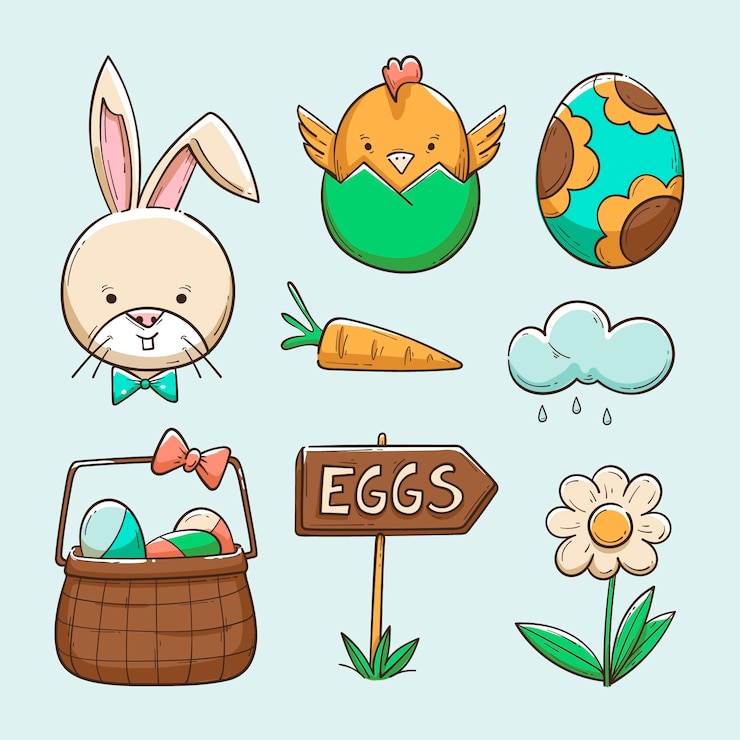 Vecteur gratuit collection de cliparts de pâques dessinés à la main