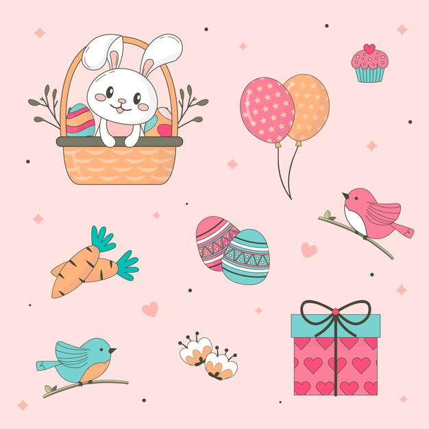 Collection de cliparts de Pâques dessinés à la main