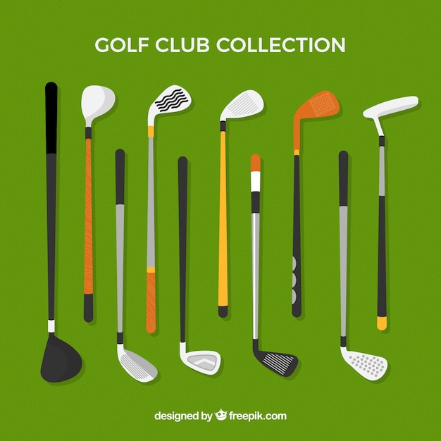 Collection de clubs de golf dans le style plat