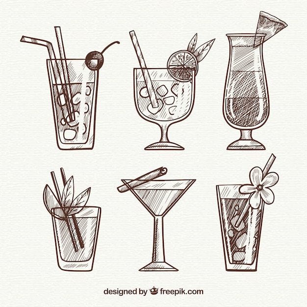 Vecteur gratuit collection de cocktail dessiné à la main avec un style fragmentaire