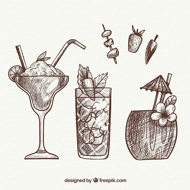 Collection De Cocktail Dessiné à La Main Avec Un Style Fragmentaire