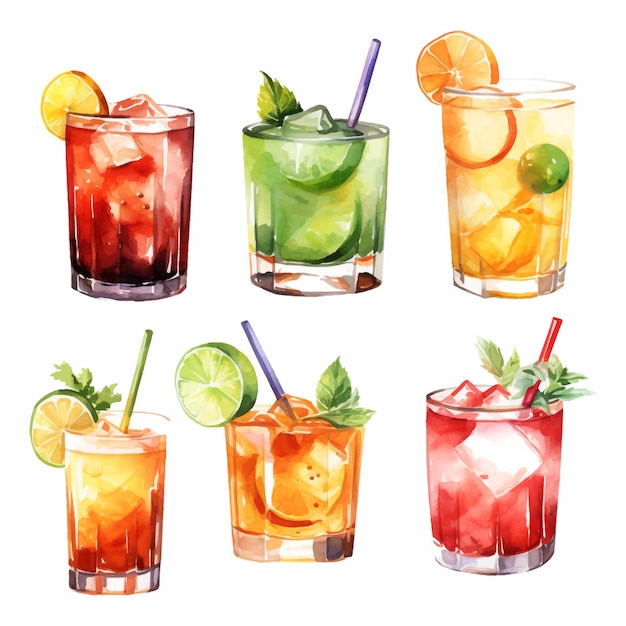 Vecteur gratuit collection de cocktails d'alcool illustration aquarelle boissons clipart