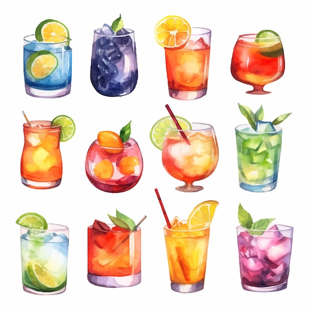 Vecteur gratuit collection de cocktails d'alcool illustration aquarelle boissons clipart