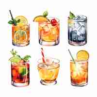 Vecteur gratuit collection de cocktails d'alcool illustration aquarelle boissons clipart