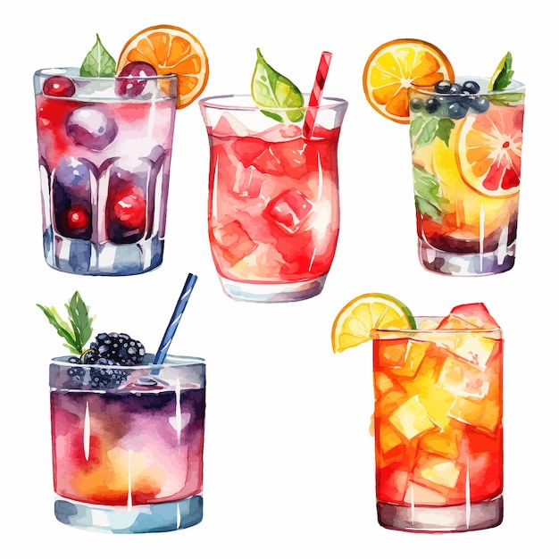 Vecteur gratuit collection de cocktails d'alcool illustration aquarelle boissons clipart