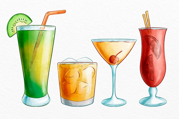 Vecteur gratuit collection de cocktails aquarelle