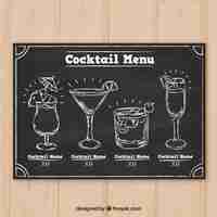 Vecteur gratuit collection de cocktails au style tableau noir