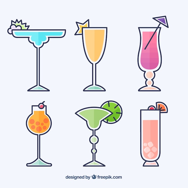 Vecteur gratuit collection de cocktails colorés avec un design plat