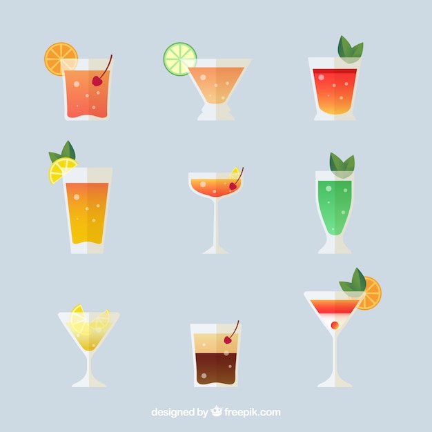 Vecteur gratuit collection de cocktails avec un design plat