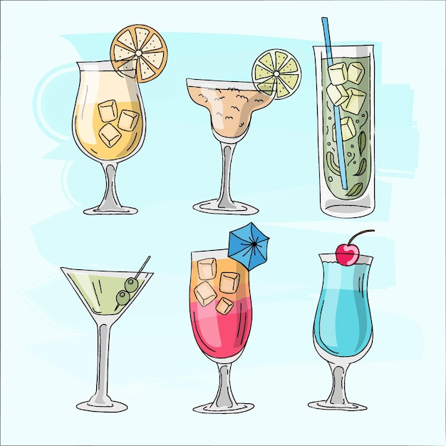 Vecteur gratuit collection de cocktails dessinés à la main