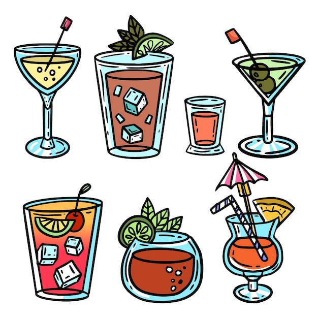 Collection De Cocktails Dessinés