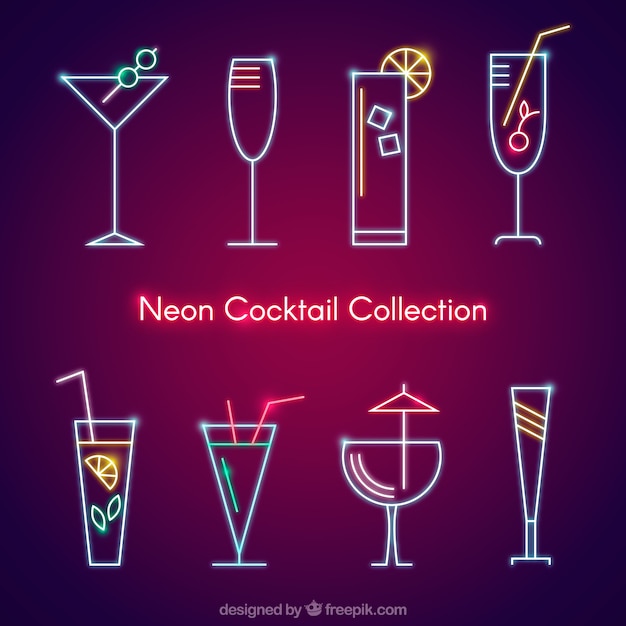 Vecteur gratuit collection de cocktails en néon