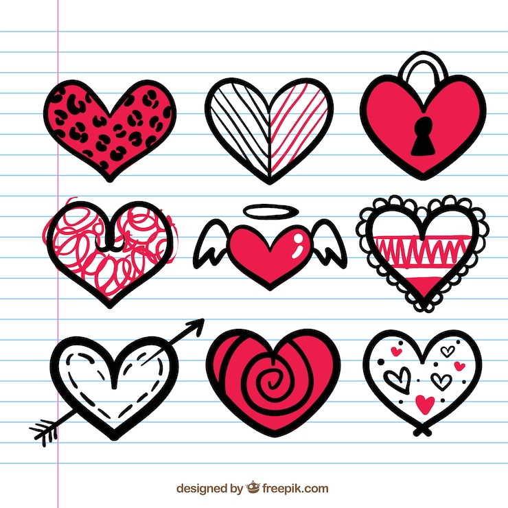 Vecteur gratuit collection de coeur de doodle